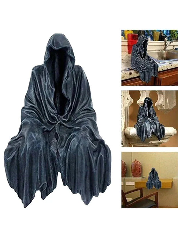 Hooded Phantom Statue – Enigmatic Gothic Decor for Halloween and Dark Fantasy Fans - Black - Desktop decorations