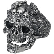 Gothic Punk Ring for Men Retro Skeleton Motorcycle Rock Skull Head Ring Adjustable Exaggeration Trendy Personality Hand