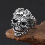 Gothic Punk Ring for Men Retro Skeleton Motorcycle Rock Skull Head Ring Adjustable Exaggeration Trendy Personality Hand