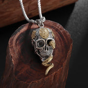 Intricate Skull and Snake Pendant – Gothic Jewelry with Detailed Craftsmanship - pendant