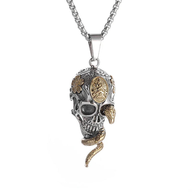 Intricate Skull and Snake Pendant – Gothic Jewelry with Detailed Craftsmanship - pendant