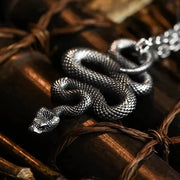 Intricate Skull and Snake Pendant – Gothic Jewelry with Detailed Craftsmanship - AL11037-Silver - pendant