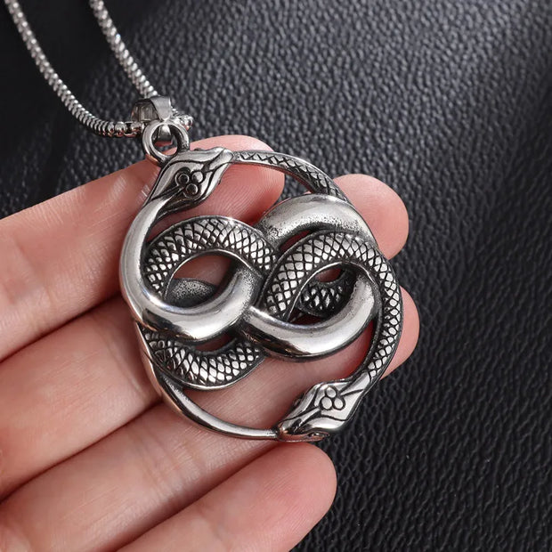 Intricate Skull and Snake Pendant – Gothic Jewelry with Detailed Craftsmanship - AL19939-Silver - pendant