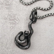 Intricate Skull and Snake Pendant – Gothic Jewelry with Detailed Craftsmanship - AL4398-Silver - pendant