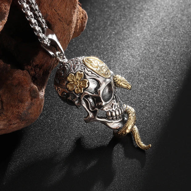 Intricate Skull and Snake Pendant – Gothic Jewelry with Detailed Craftsmanship - pendant