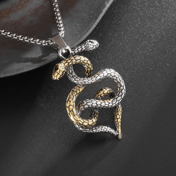 Intricate Skull and Snake Pendant – Gothic Jewelry with Detailed Craftsmanship - AL4145-SilveGold - pendant