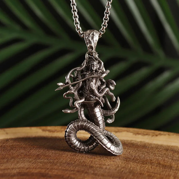 Intricate Skull and Snake Pendant – Gothic Jewelry with Detailed Craftsmanship - AL19806-Silver - pendant