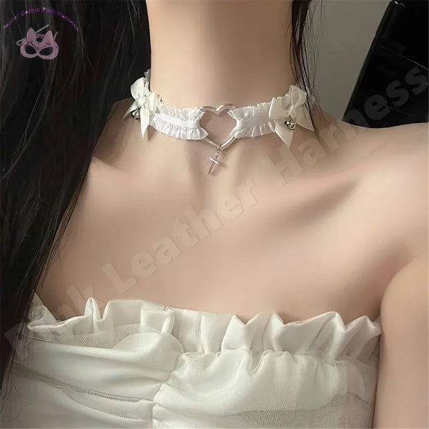 Kawaii Lolita Bowknot Bell Pendant Lace Choker Necklace Statement Sexy Neck Collar Dress Girls Cosplay Party Jewelry