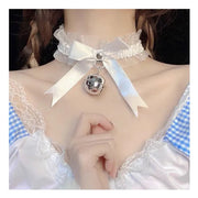 Kawaii Lolita Bowknot Bell Pendant Lace Choker Necklace Statement Sexy Neck Collar Dress Girls Cosplay Party Jewelry