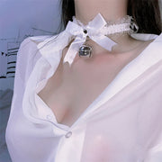 Kawaii Lolita Bowknot Bell Pendant Lace Choker Necklace Statement Sexy Neck Collar Dress Girls Cosplay Party Jewelry