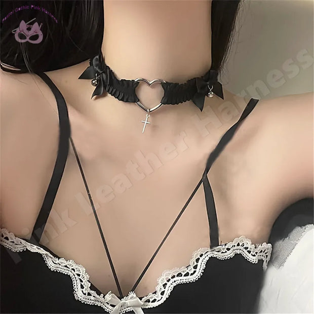 Kawaii Lolita Bowknot Bell Pendant Lace Choker Necklace Statement Sexy Neck Collar Dress Girls Cosplay Party Jewelry