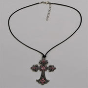 Large Detailed Rhinestone Cross Choker Spiral Hippie Necklace Goth Punk Women Fashion Statement Crucifix Charm Jewelry