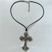 Large Detailed Rhinestone Cross Choker Spiral Hippie Necklace Goth Punk Women Fashion Statement Crucifix Charm Jewelry