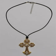 Large Detailed Rhinestone Cross Choker Spiral Hippie Necklace Goth Punk Women Fashion Statement Crucifix Charm Jewelry