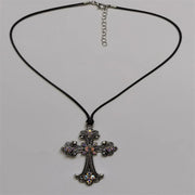 Large Detailed Rhinestone Cross Choker Spiral Hippie Necklace Goth Punk Women Fashion Statement Crucifix Charm Jewelry