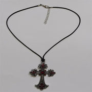 Large Detailed Rhinestone Cross Choker Spiral Hippie Necklace Goth Punk Women Fashion Statement Crucifix Charm Jewelry