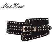 Maikun Belts for Women Punk Style Female Belt Cummerbund Wide Irregular Pin Buckle Women Belt - Black / Onesize