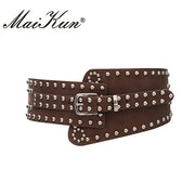 Maikun Belts for Women Punk Style Female Belt Cummerbund Wide Irregular Pin Buckle Women Belt - Coffee / Onesize