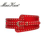 Maikun Belts for Women Punk Style Female Belt Cummerbund Wide Irregular Pin Buckle Women Belt - Red / Onesize