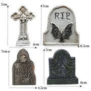 Mini Skull and Tombstone Set – Gothic Halloween Decoration Set - 4 pieces Tombstones - Desktop decorations