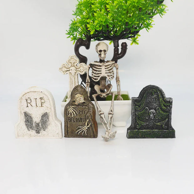 Mini Skull and Tombstone Set – Gothic Halloween Decoration Set - Desktop decorations