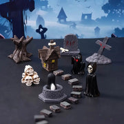 Miniature Haunted Graveyard Set – Gothic Halloween Cemetery Scene with Tombstones Skeletons and Creepy Figures