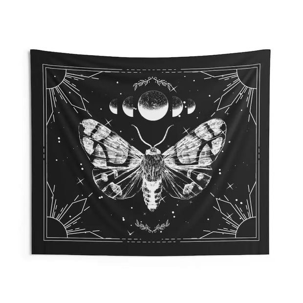 Mystic Moth Moon Tapestry – Gothic Wall Hanging with Celestial and Moth Design - Carpets & Tapestries