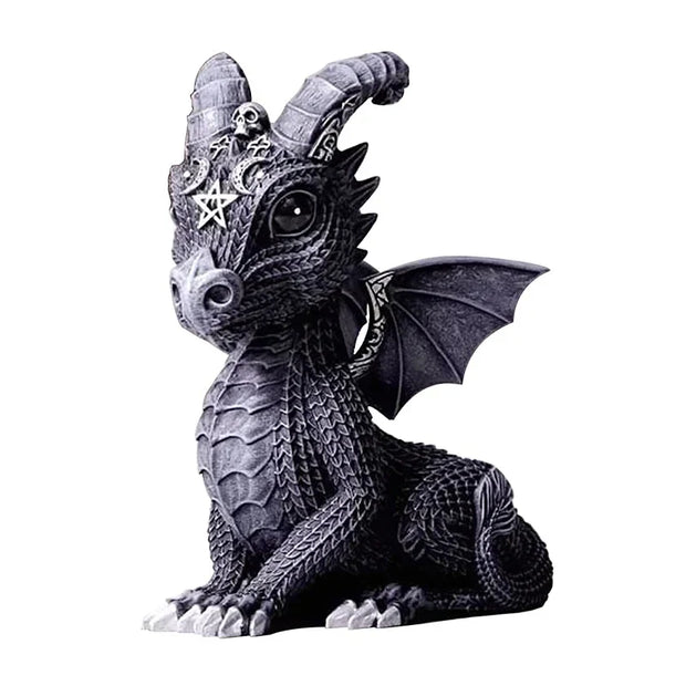 Mystical Baby Dragon Figurine – Gothic and Fantasy Decor with Pentagram and Intricate Detailing - J / CHINA - Desktop