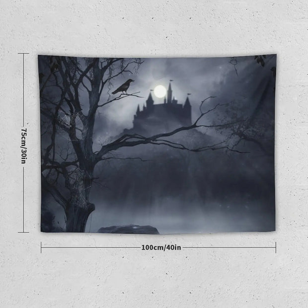 Mystical Gothic Castle Tapestry – Moonlit Wall Art for Gothic & Dark Aesthetic Decor - Carpets & Tapestries