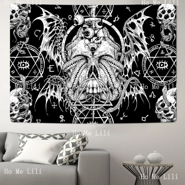 Mystical Gothic Skull Tapestry – Occult Symbol Wall Art for Dark-Themed Home Decor - Carpets & Tapestries