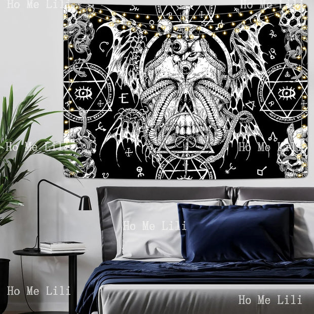 Mystical Gothic Skull Tapestry – Occult Symbol Wall Art for Dark-Themed Home Decor - Carpets & Tapestries