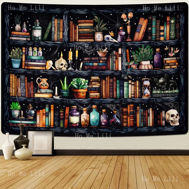 Mystical Potion Bookshelf Tapestry – Enchanting Wall Hanging for Gothic Witchy and Magical Decor - Carpets & Tapestries