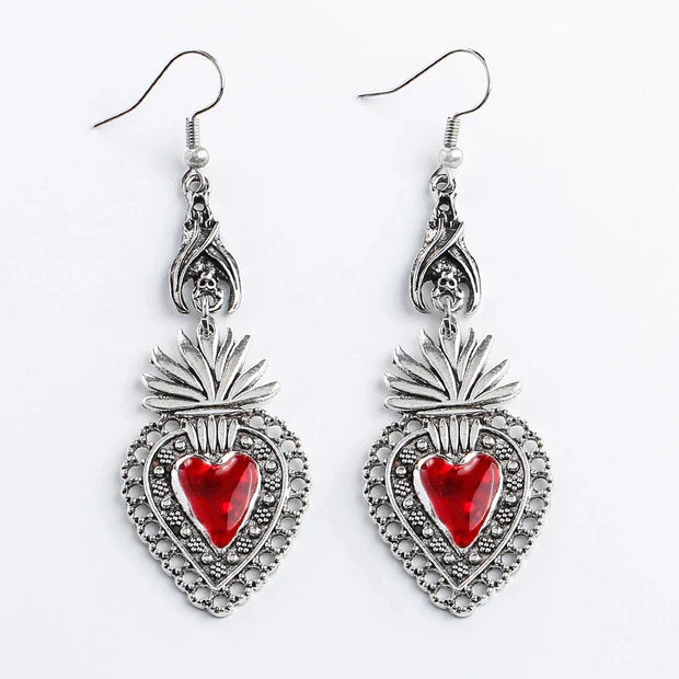 New Dark Vintage Gothic Collection Earrings Sacred Heart Goth Halloween Earrings for Women Red Oil Drop Gothic Punk