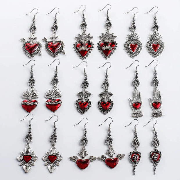 New Dark Vintage Gothic Collection Earrings Sacred Heart Goth Halloween Earrings for Women Red Oil Drop Gothic Punk