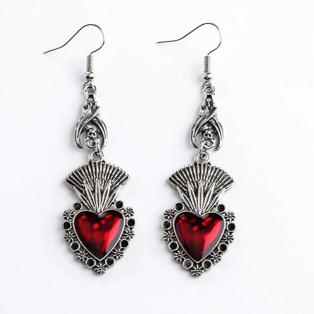 New Dark Vintage Gothic Collection Earrings Sacred Heart Goth Halloween Earrings for Women Red Oil Drop Gothic Punk