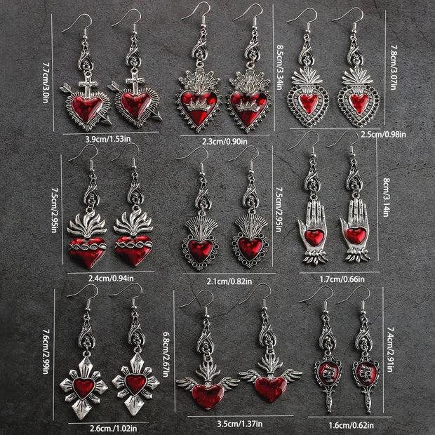 New Dark Vintage Gothic Collection Earrings Sacred Heart Goth Halloween Earrings for Women Red Oil Drop Gothic Punk