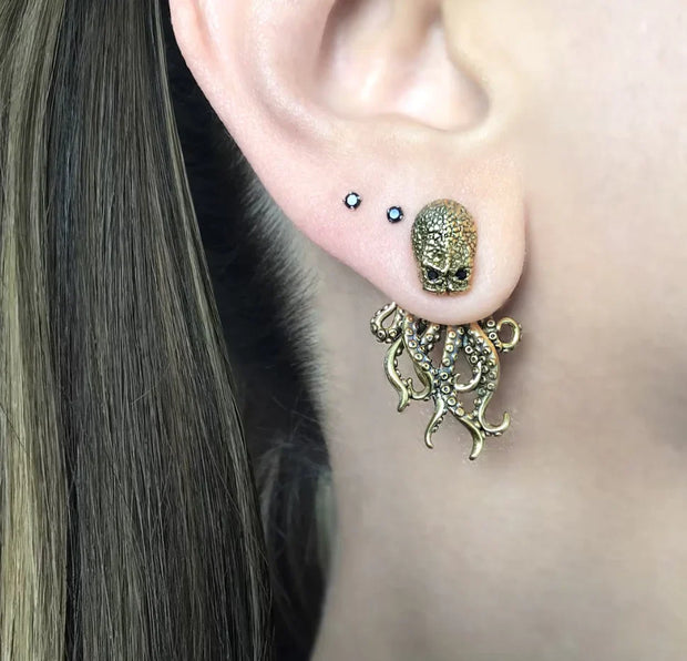 Octopus Gothic Earrings – Statement Sea Creature Ear Jewelry for Bold Fashion Lovers - Antique Gold Plated - Earring