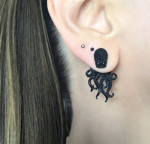 Octopus Gothic Earrings – Statement Sea Creature Ear Jewelry for Bold Fashion Lovers - black - Earring