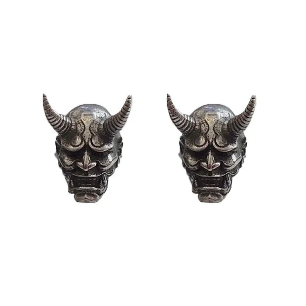 Personality Goth Punk Grimace Prajna Skull Stud Earrings for Men Women’s Party Devil Earrings Silver Color Jewelry