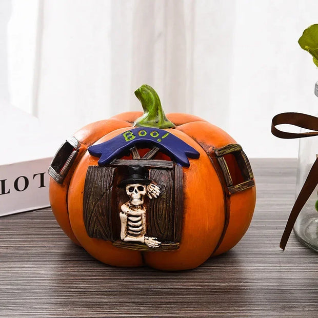 Pumpkin Skeleton Lantern – Halloween Pumpkin Décor with Creepy Skeleton Inside - Single pumpkin lamp / 13x16x16cm