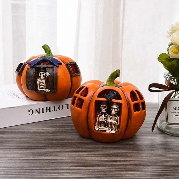 Pumpkin Skeleton Lantern – Halloween Pumpkin Décor with Creepy Skeleton Inside - Desktop decorations