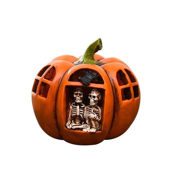 Pumpkin Skeleton Lantern – Halloween Pumpkin Décor with Creepy Skeleton Inside - Double Pumpkin lamp / 13x16x16cm