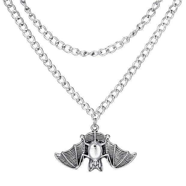 Punk Retro Bat Shaped Pendant Necklace For Men And Women Fashion Vintage Korean Style Animal Bat Shaped Neck Accessory