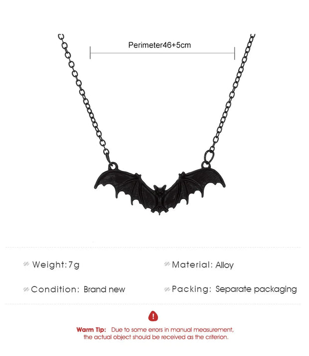 Punk Retro Bat Shaped Pendant Necklace For Men And Women Fashion Vintage Korean Style Animal Bat Shaped Neck Accessory