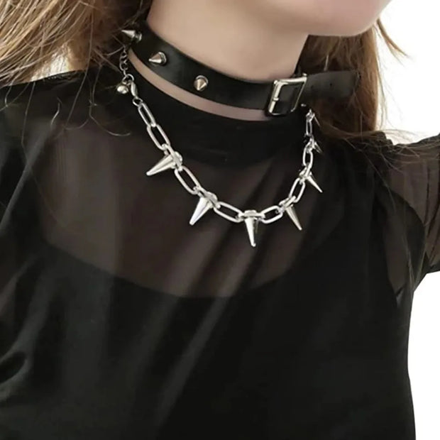 Punk Spike Chokers Necklaces Women Goth Rivet Collar Choker Necklace Men Metal Spike Link Chain Unisex Rock Night Club