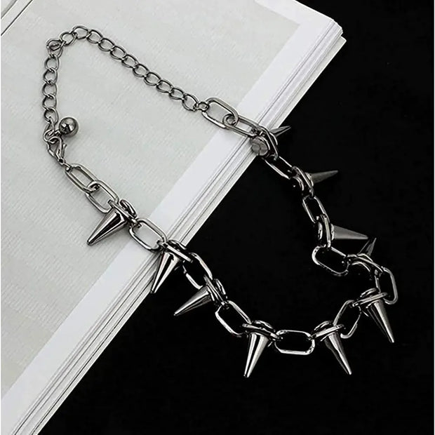 Punk Spike Chokers Necklaces Women Goth Rivet Collar Choker Necklace Men Metal Spike Link Chain Unisex Rock Night Club