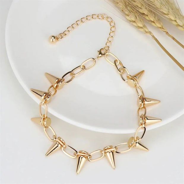 Punk Spike Chokers Necklaces Women Goth Rivet Collar Choker Necklace Men Metal Spike Link Chain Unisex Rock Night Club