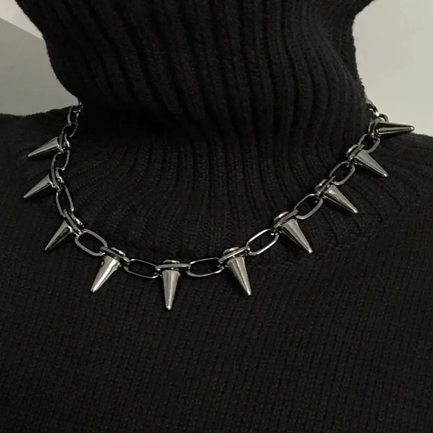 Punk Spike Chokers Necklaces Women Goth Rivet Collar Choker Necklace Men Metal Spike Link Chain Unisex Rock Night Club