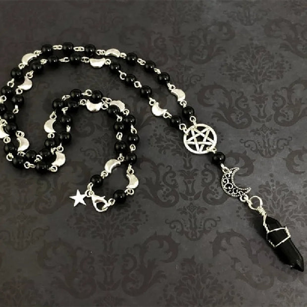 Rosary Necklace Prayer Beads Pentagram Beaded Trad Goth Cross Halloween Pendant Witcher Charm Goth Jewelry Creativity