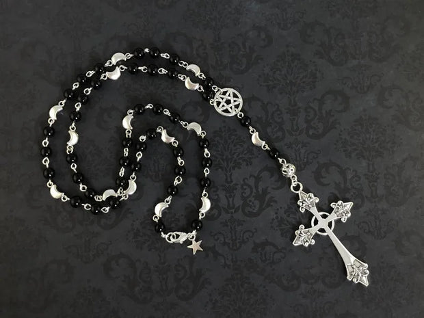 Rosary Necklace Prayer Beads Pentagram Beaded Trad Goth Cross Halloween Pendant Witcher Charm Goth Jewelry Creativity